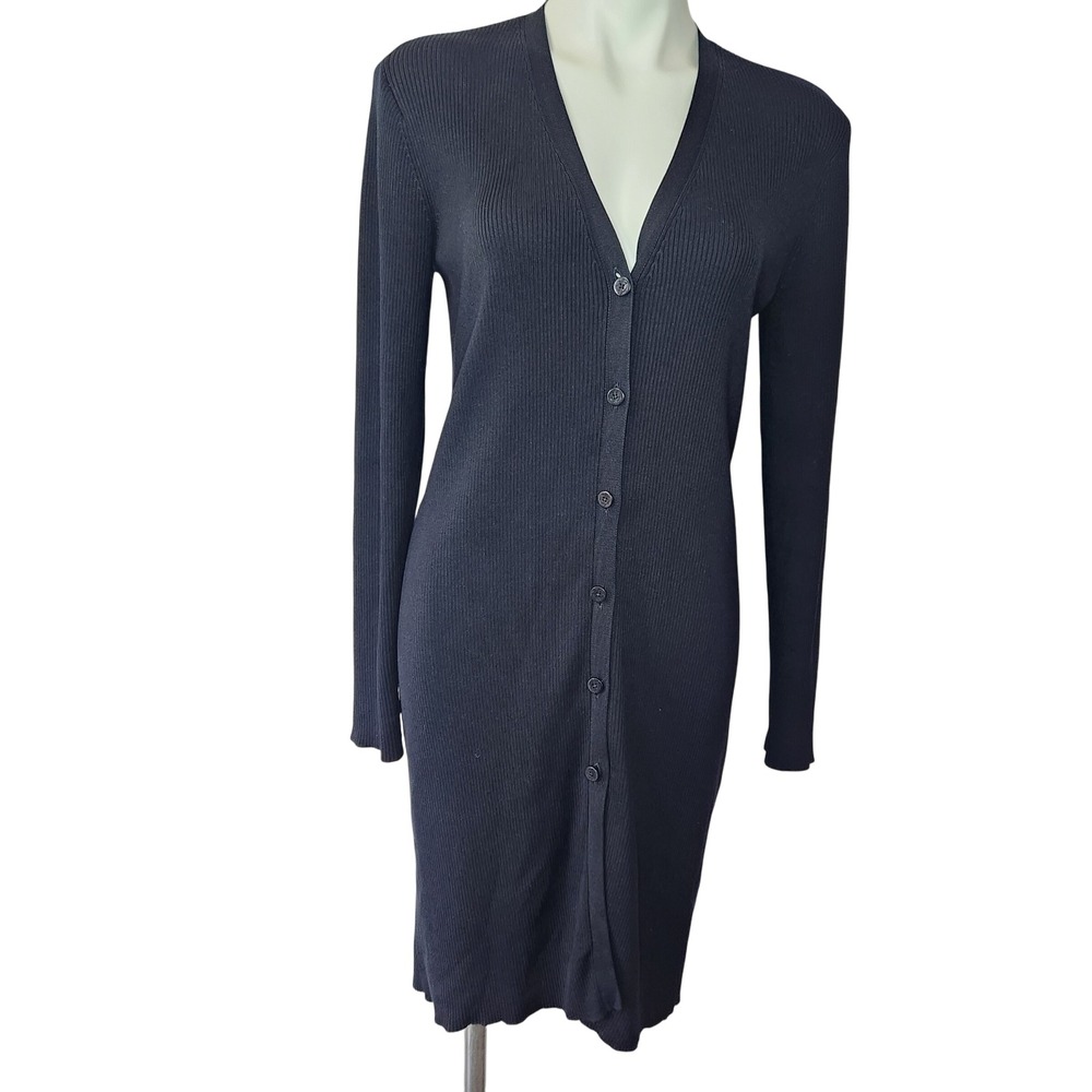 Lauren Ralph Lauren Navy Blue silk ribbed‎ Duster Sweater Dress button front S